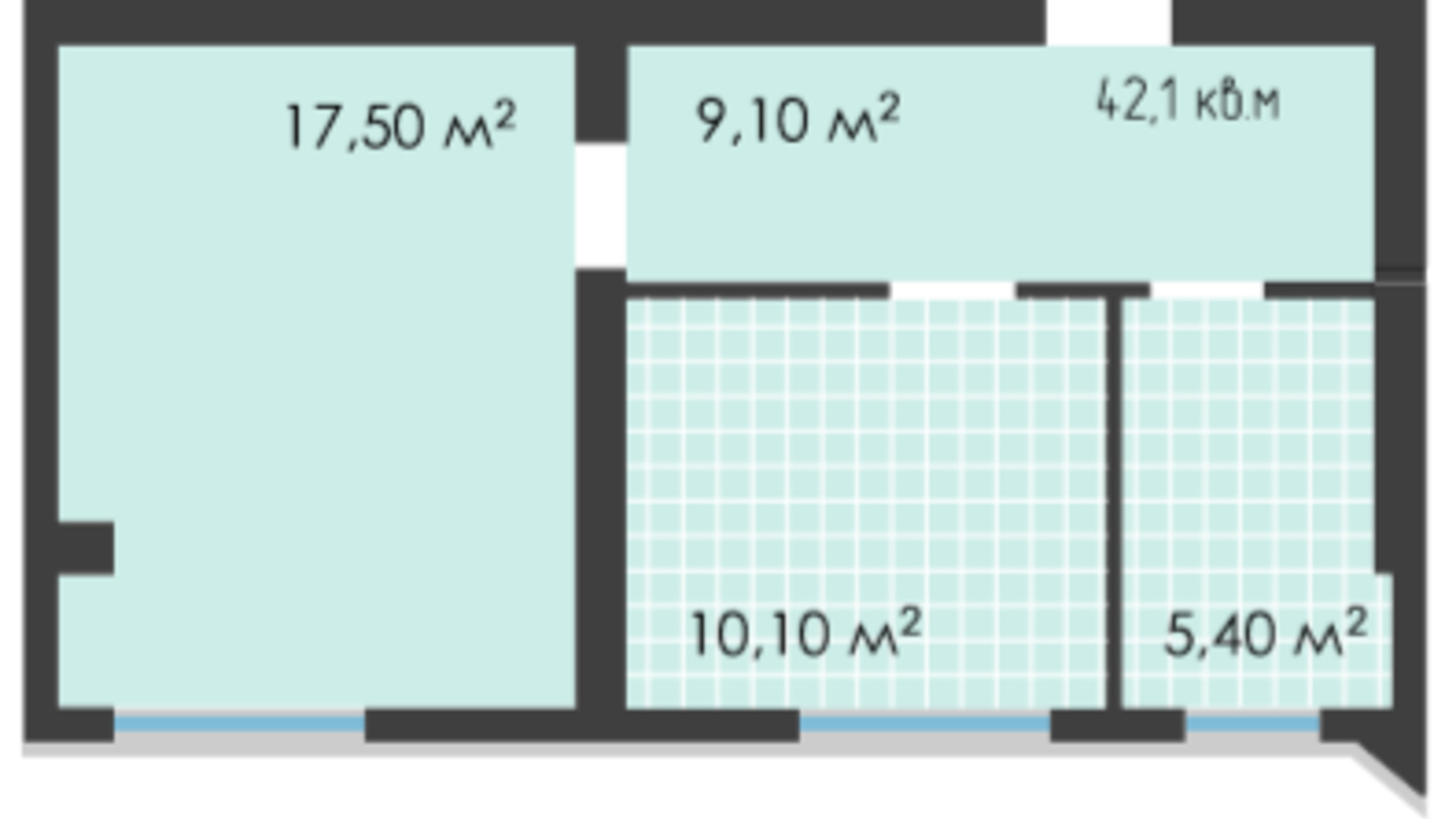 Планировка 1-комнатной квартиры в ЖК Неосити 42.1 м², фото 243488