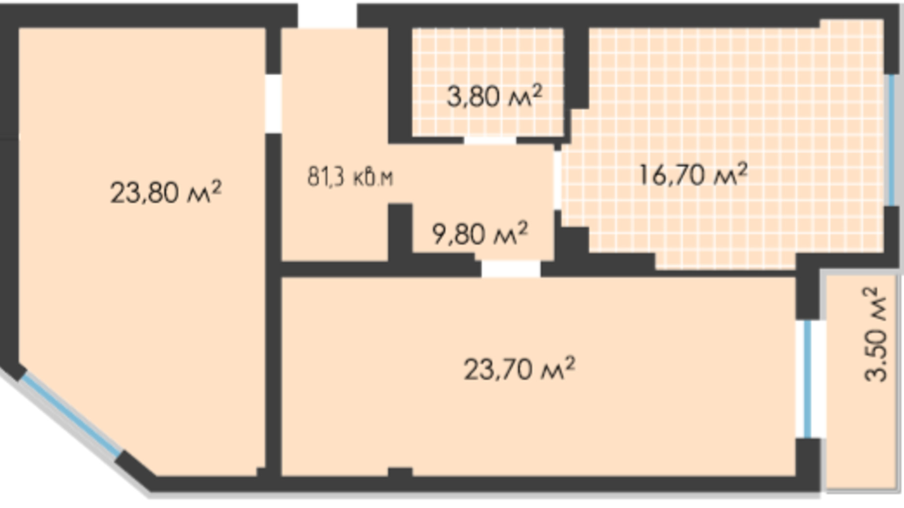 Планування 2-кімнатної квартири в ЖК Неосіті 81.3 м², фото 243489