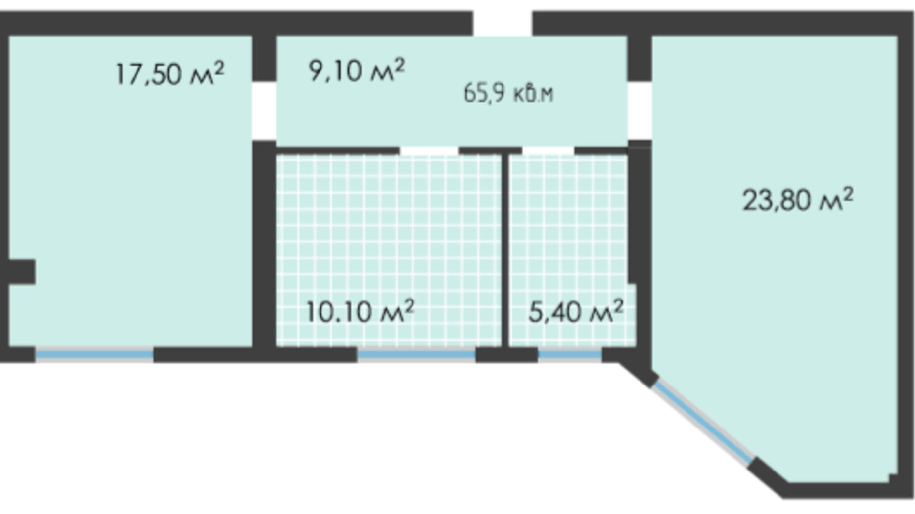 Планировка 2-комнатной квартиры в ЖК Неосити 65.9 м², фото 243490