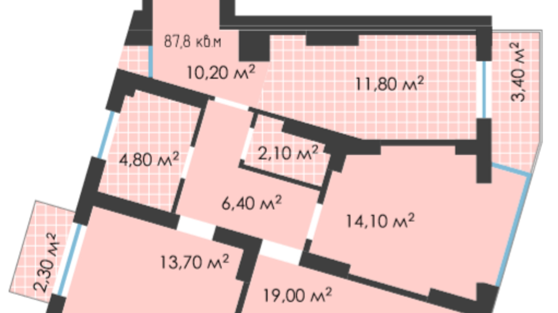 Планировка 3-комнатной квартиры в ЖК Неосити 87.8 м², фото 243491