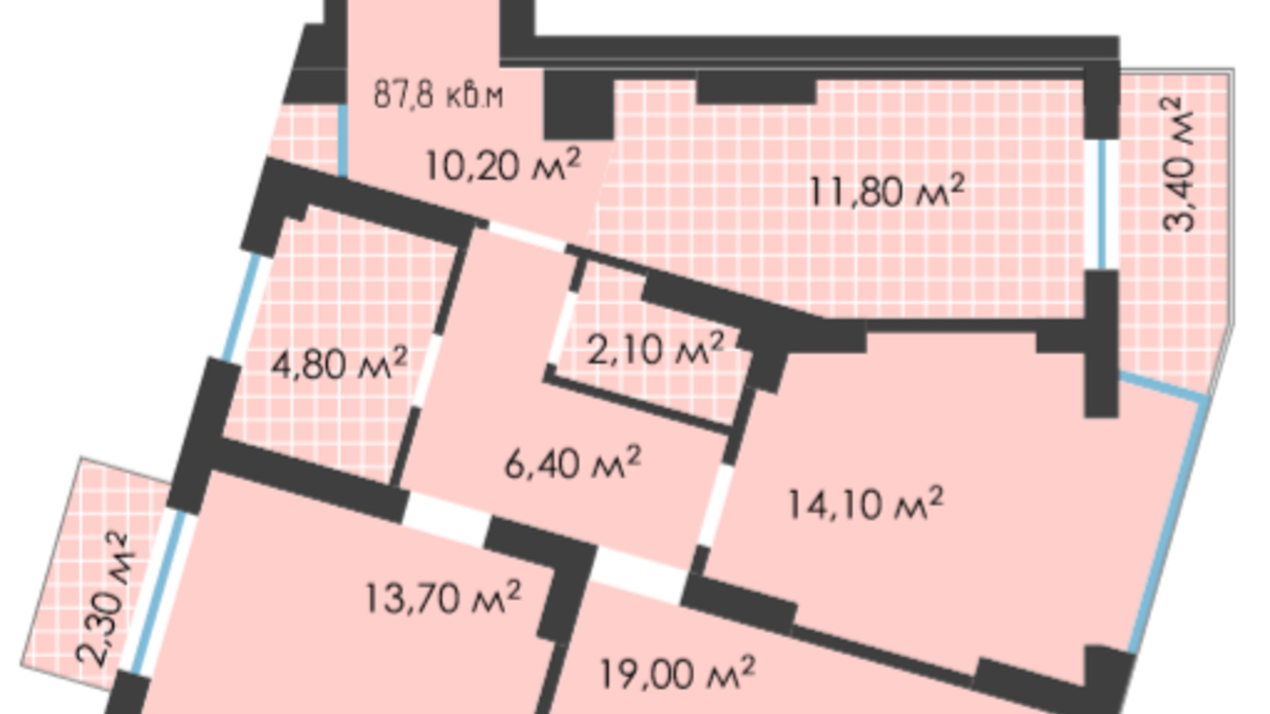 Планування 3-кімнатної квартири в ЖК Неосіті 87.8 м², фото 243495