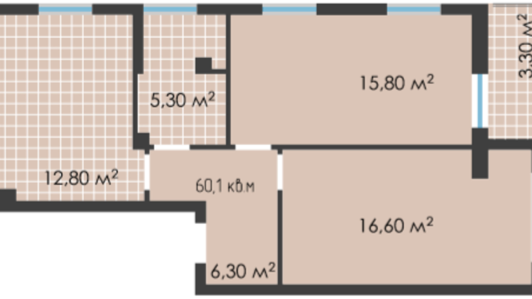 Планировка 2-комнатной квартиры в ЖК Неосити 60.1 м², фото 243496