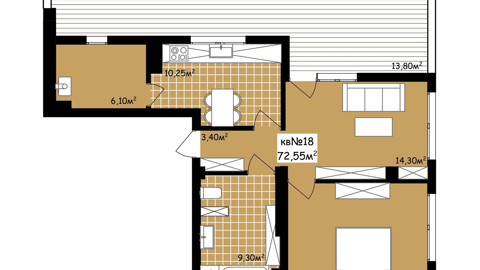 Планування 2-кімнатної квартири в ЖК Неосіті 72.55 м², фото 243500