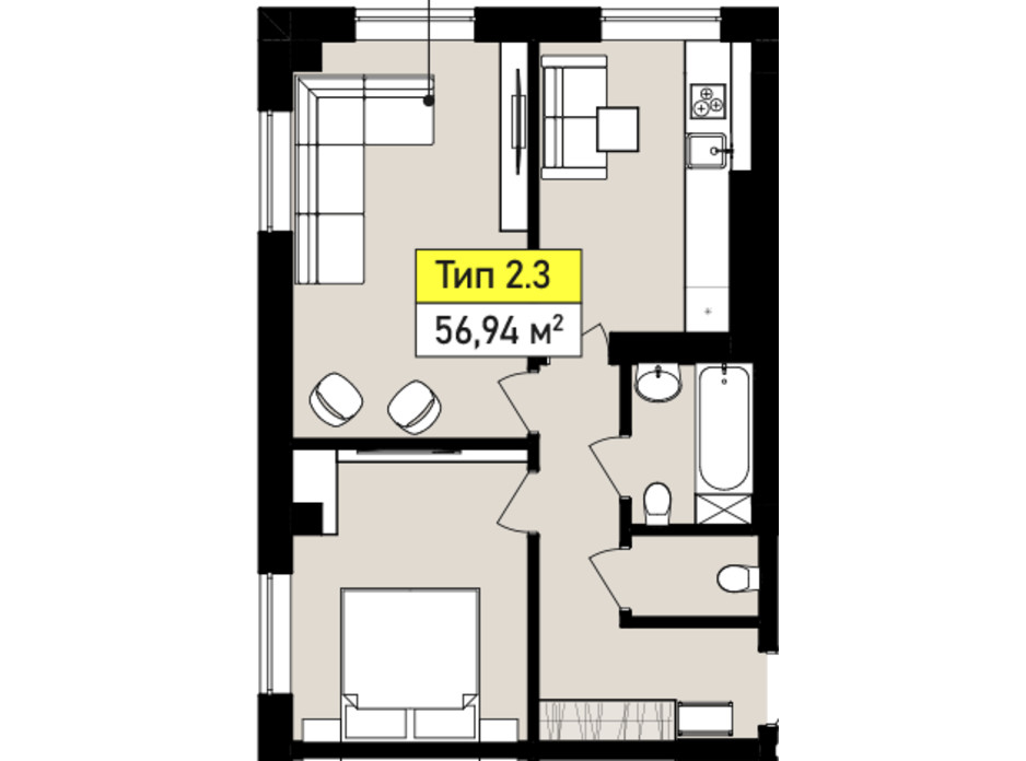 Планування 2-кімнатної квартири в ЖК Urban One Sumskaya 56.94 м², фото 243548 Планування 2-кімнатної квартири в ЖК Urban One Sumskaya 56.94 м², фото 243548