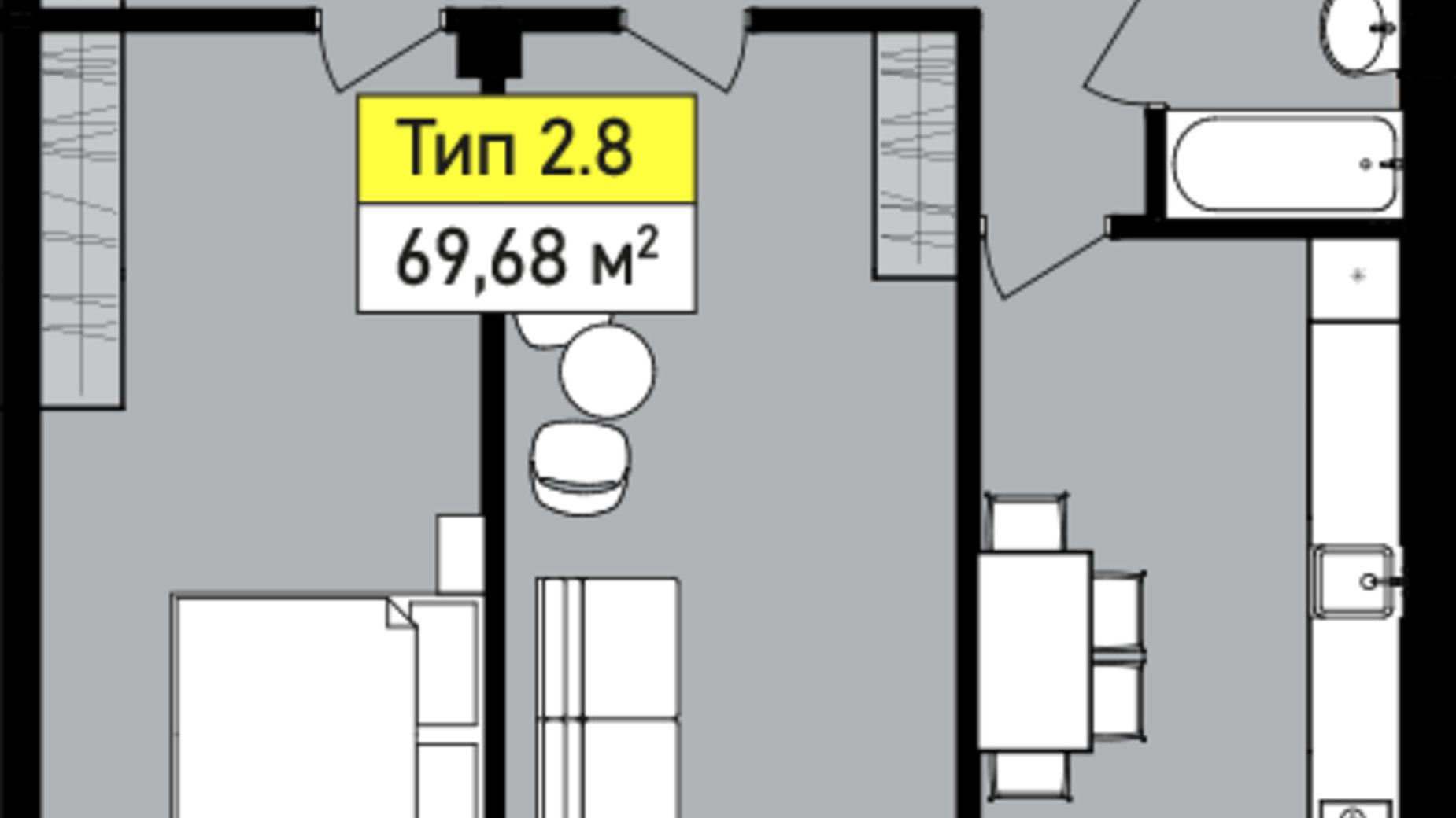 Планировка 2-комнатной квартиры в ЖК Urban One Sumskaya 68.68 м², фото 243552