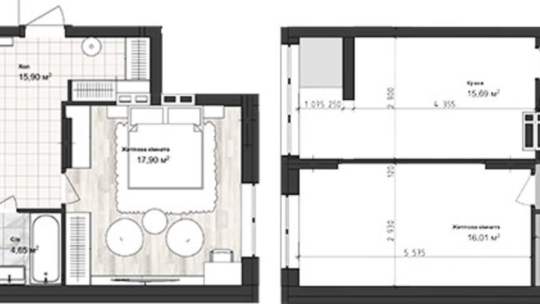 Планування 2-кімнатної квартири в ЖК Sea Town 75.66 м², фото 243579