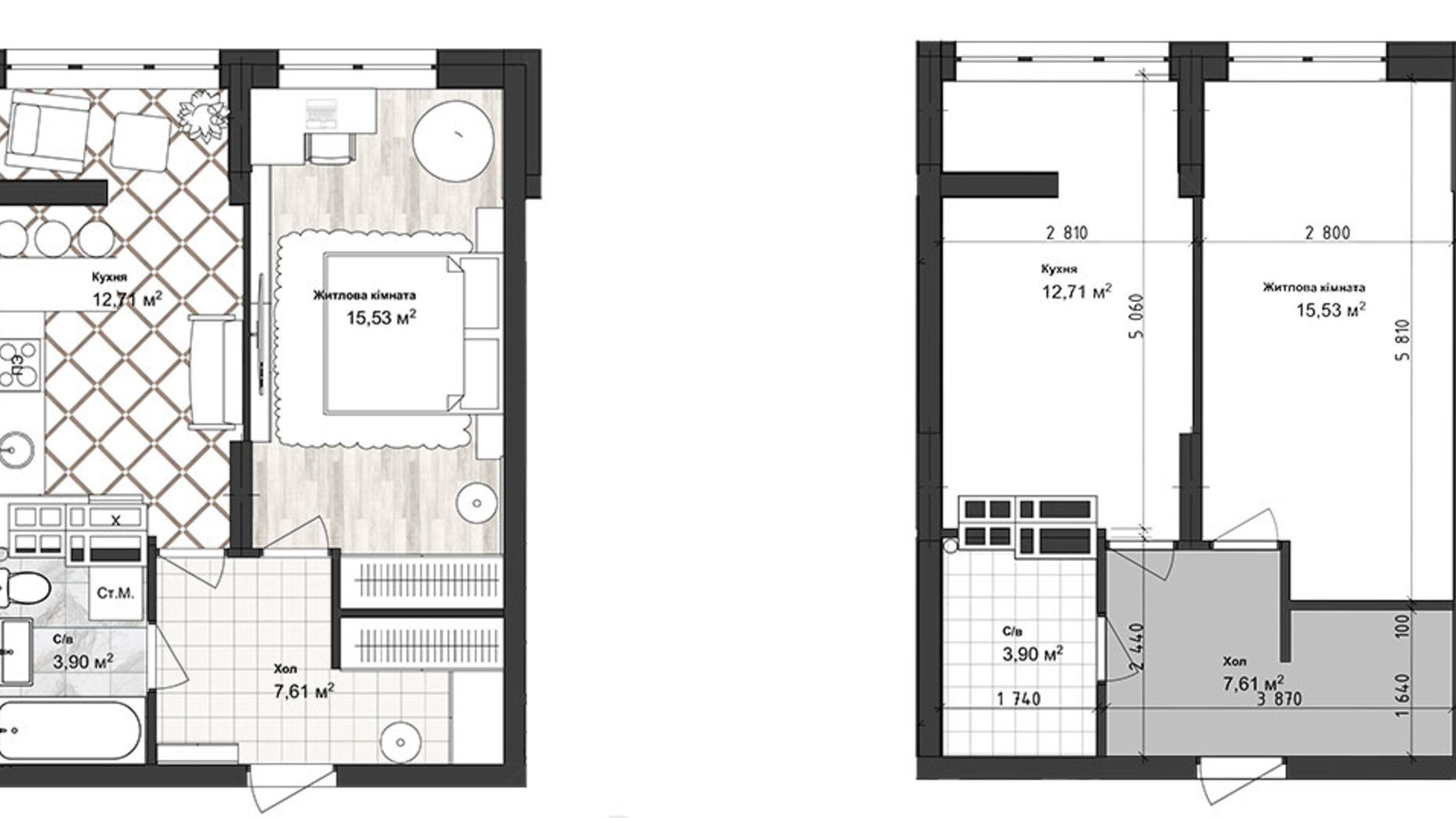 Планировка 1-комнатной квартиры в ЖК Sea Town 39.79 м², фото 243580