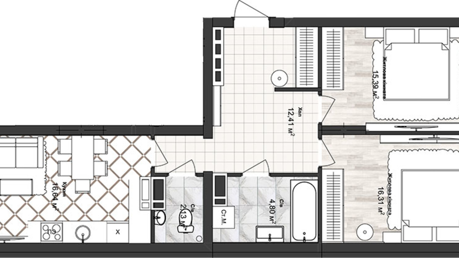 Планировка 2-комнатной квартиры в ЖК Sea Town 67.68 м², фото 243581