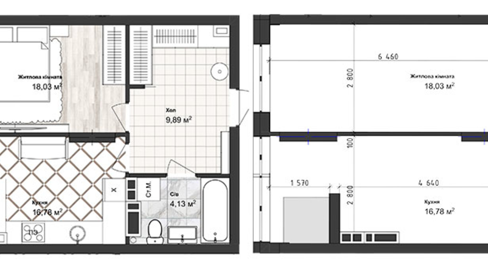 Планування 1-кімнатної квартири в ЖК Sea Town 48.83 м², фото 243582