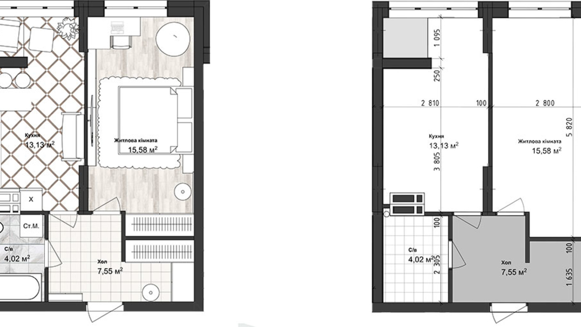 Планування 1-кімнатної квартири в ЖК Sea Town 40.28 м², фото 243583