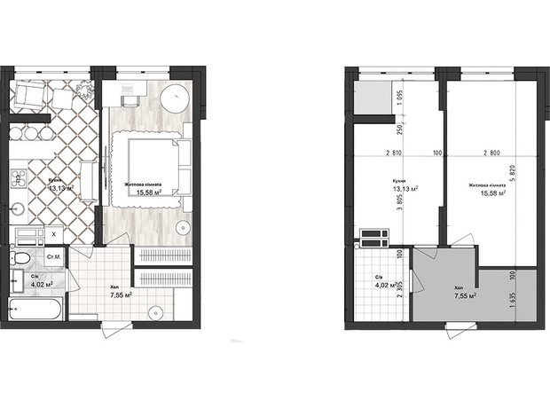 ЖК Sea Town: планировка 1-комнатной квартиры 40.28 м²