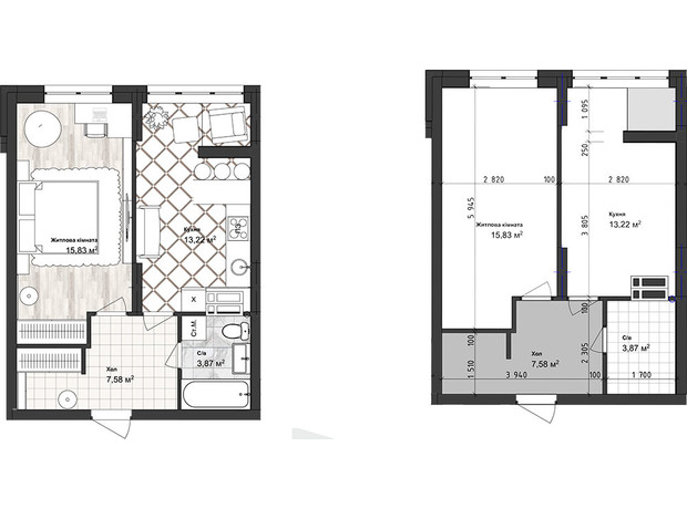 ЖК Sea Town: планування 1-кімнатної квартири 40.5 м²