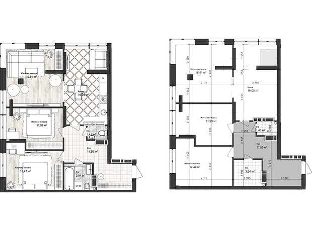 ЖК Sea Town: планировка 3-комнатной квартиры 72.93 м²