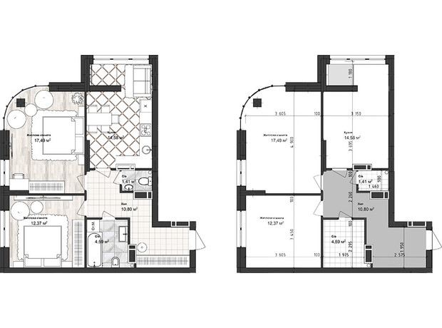 ЖК Sea Town: планировка 2-комнатной квартиры 61.29 м²