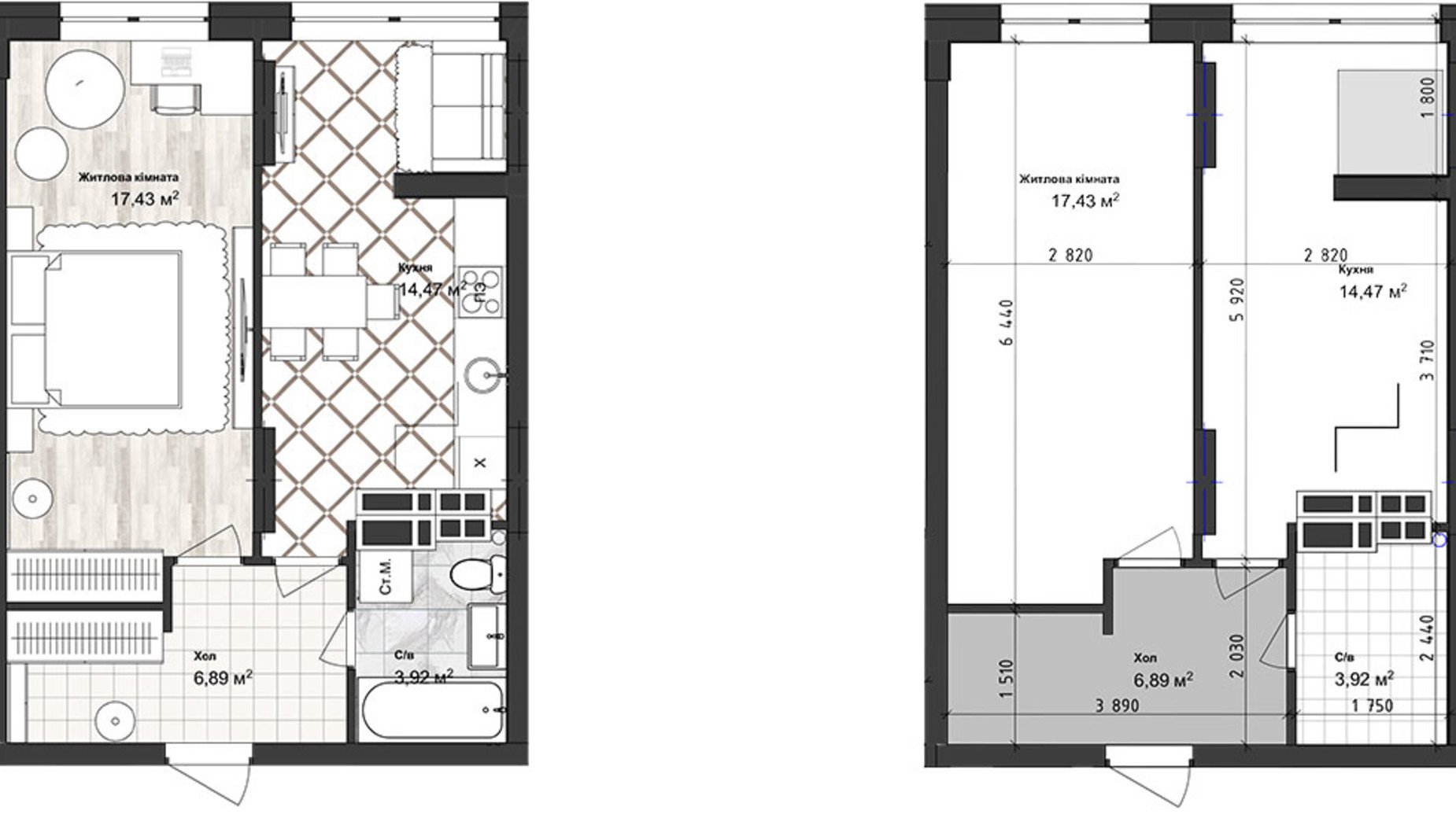 Планировка 1-комнатной квартиры в ЖК Sea Town 42.72 м², фото 243589