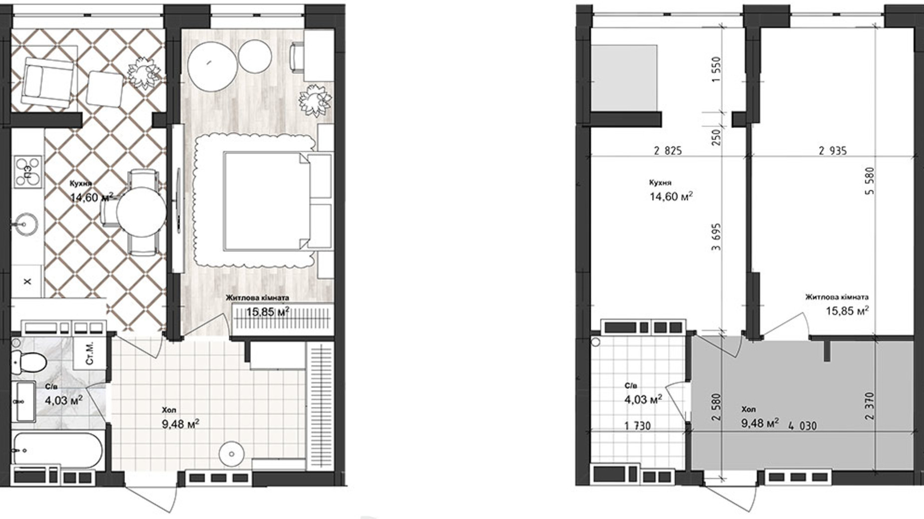 Планировка 1-комнатной квартиры в ЖК Sea Town 43.97 м², фото 243590