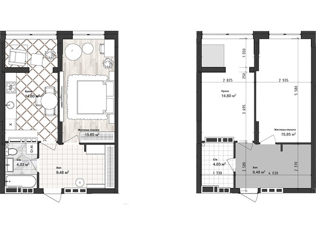 ЖК Sea Town: планировка 1-комнатной квартиры 43.97 м²