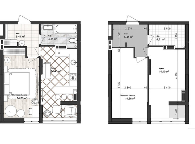 ЖК Sea Town: планування 1-кімнатної квартири 39.02 м²