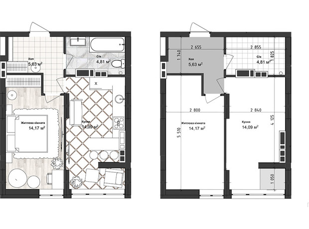 ЖК Sea Town: планування 1-кімнатної квартири 38.7 м²