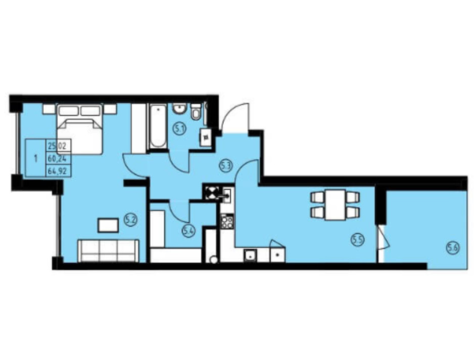 Планування 2-кімнатної квартири в ЖК вул. Навроцького 31 64.92 м², фото 243596 Планування 2-кімнатної квартири в ЖК вул. Навроцького 31 64.92 м², фото 243596