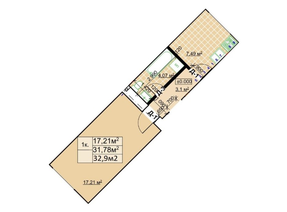 Планування 1-кімнатної квартири в ЖК Столичний 32.9 м², фото 243730 Планування 1-кімнатної квартири в ЖК Столичний 32.9 м², фото 243730