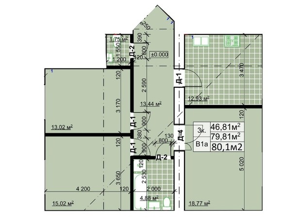 ЖК Столичний квартал: планування 3-кімнатної квартири 80.6 м²