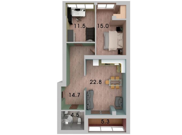 ЖК на Кедровського: планування 2-кімнатної квартири 73.8 м²