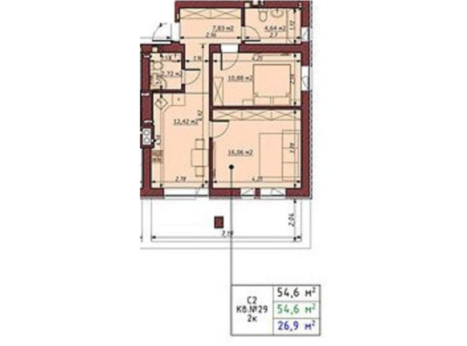 Планировка 2-комнатной квартиры в ЖК Гостомельские Липки 5 54.6 м², фото 243813 Планировка 2-комнатной квартиры в ЖК Гостомельские Липки 5 54.6 м², фото 243813