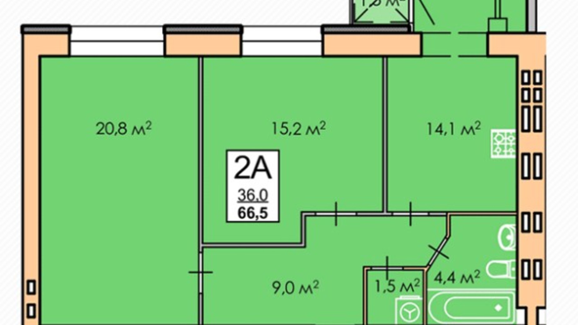 Планировка 2-комнатной квартиры в ЖК Andorra 66.5 м², фото 243819