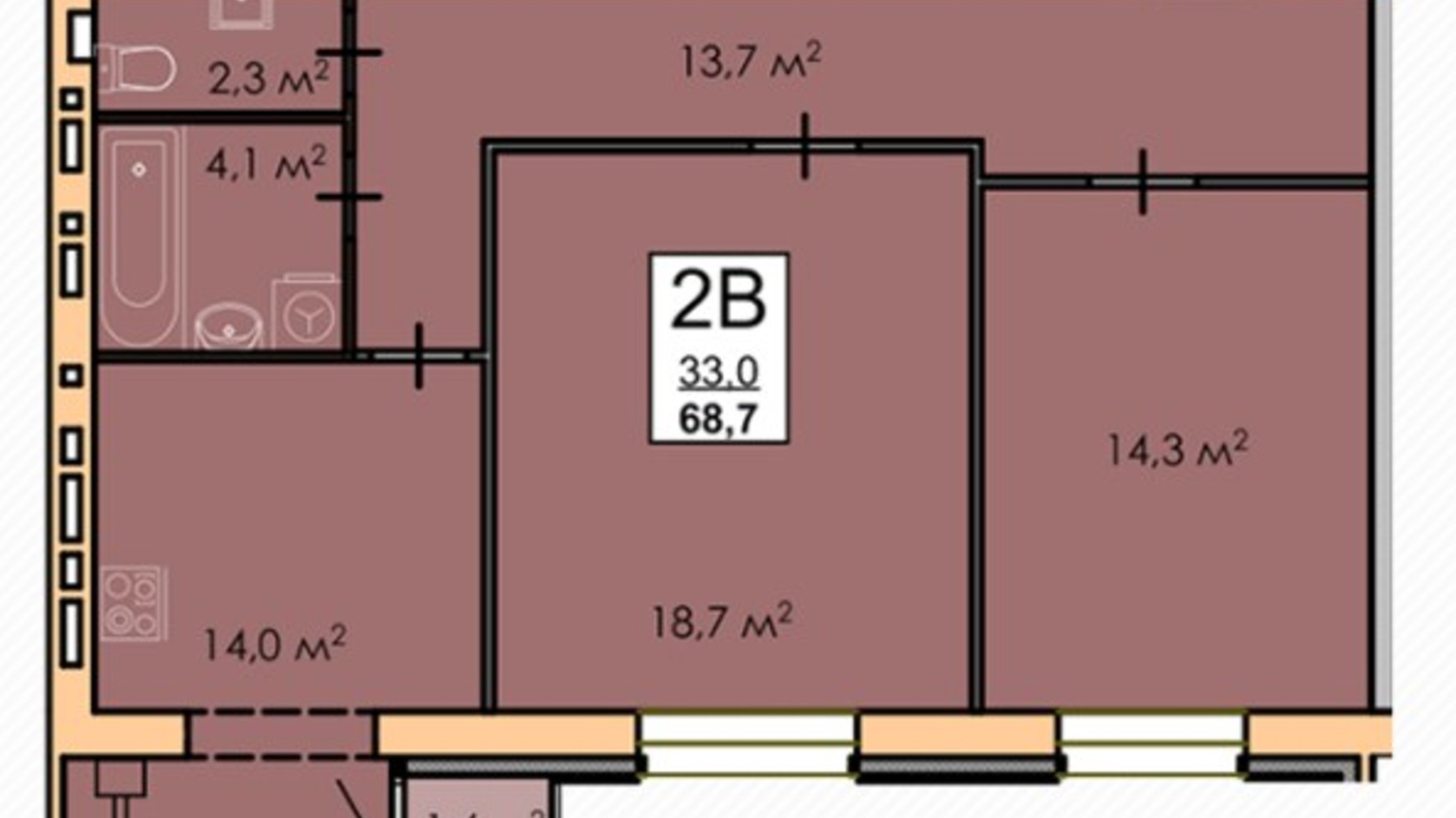 Планировка 2-комнатной квартиры в ЖК Andorra 68 м², фото 243833
