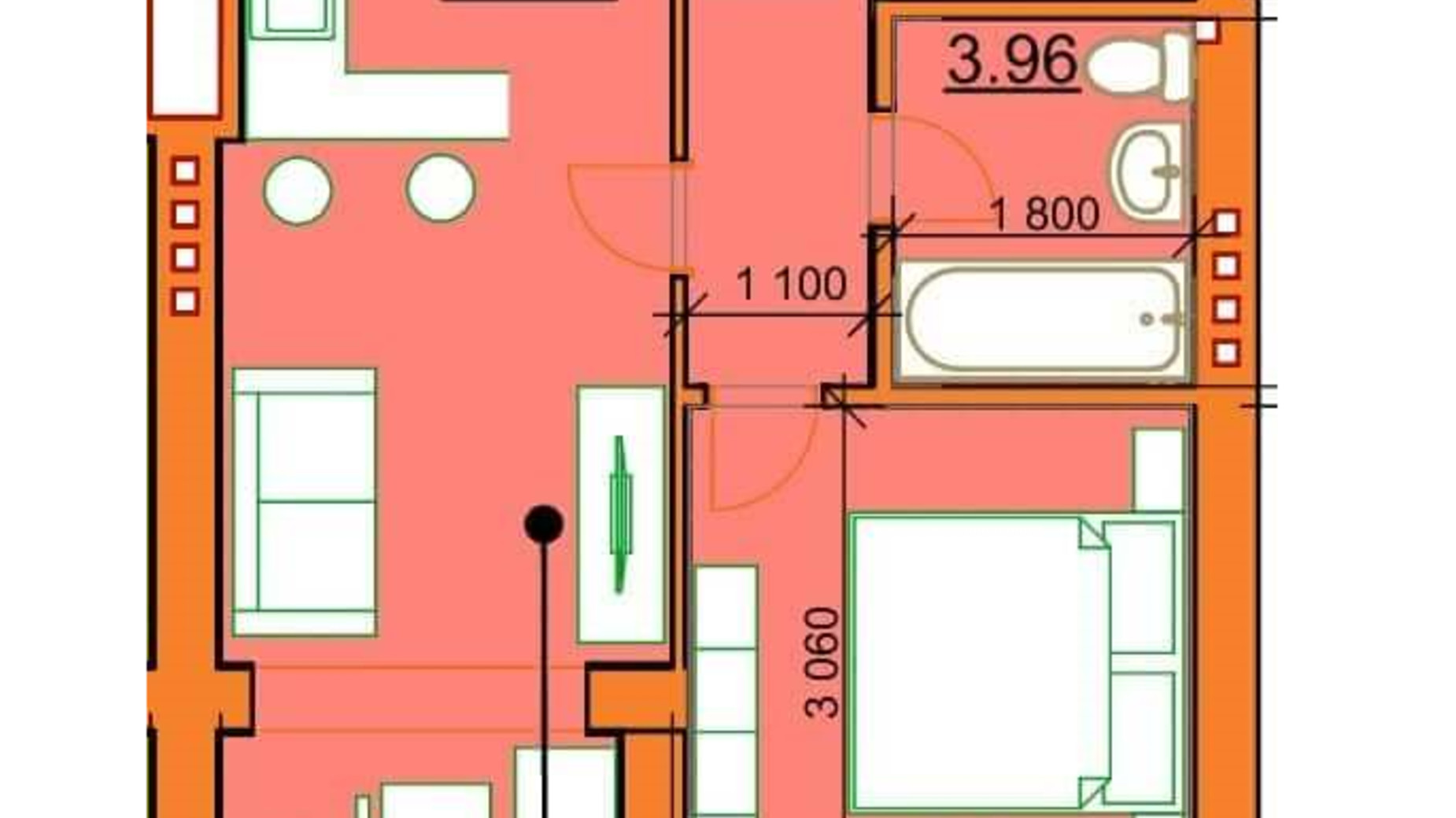 Планування 1-кімнатної квартири в ЖК Гостомельські Липки 5 39.4 м², фото 243849