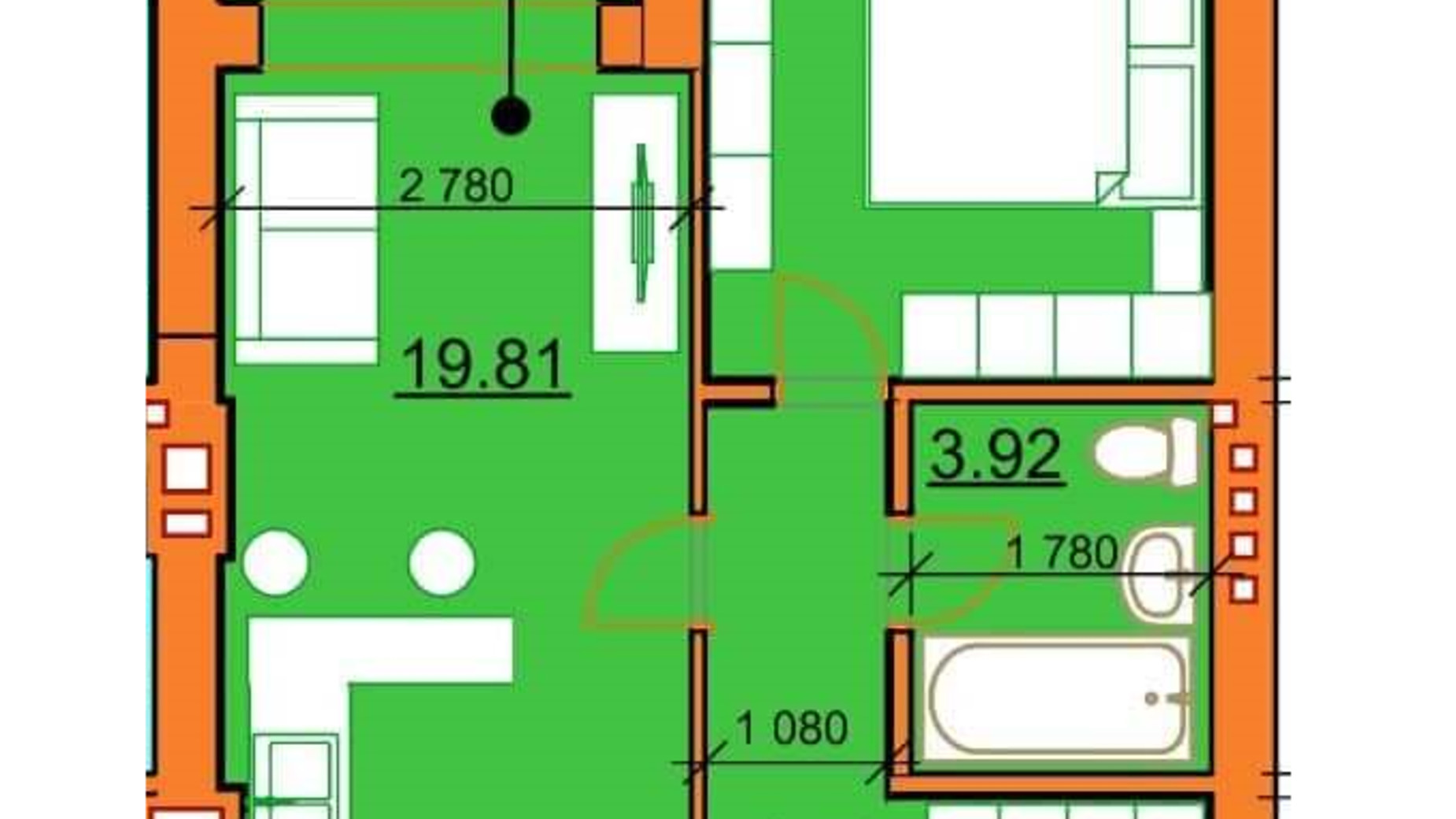 Планування 1-кімнатної квартири в ЖК Гостомельські Липки 5 40.12 м², фото 243850