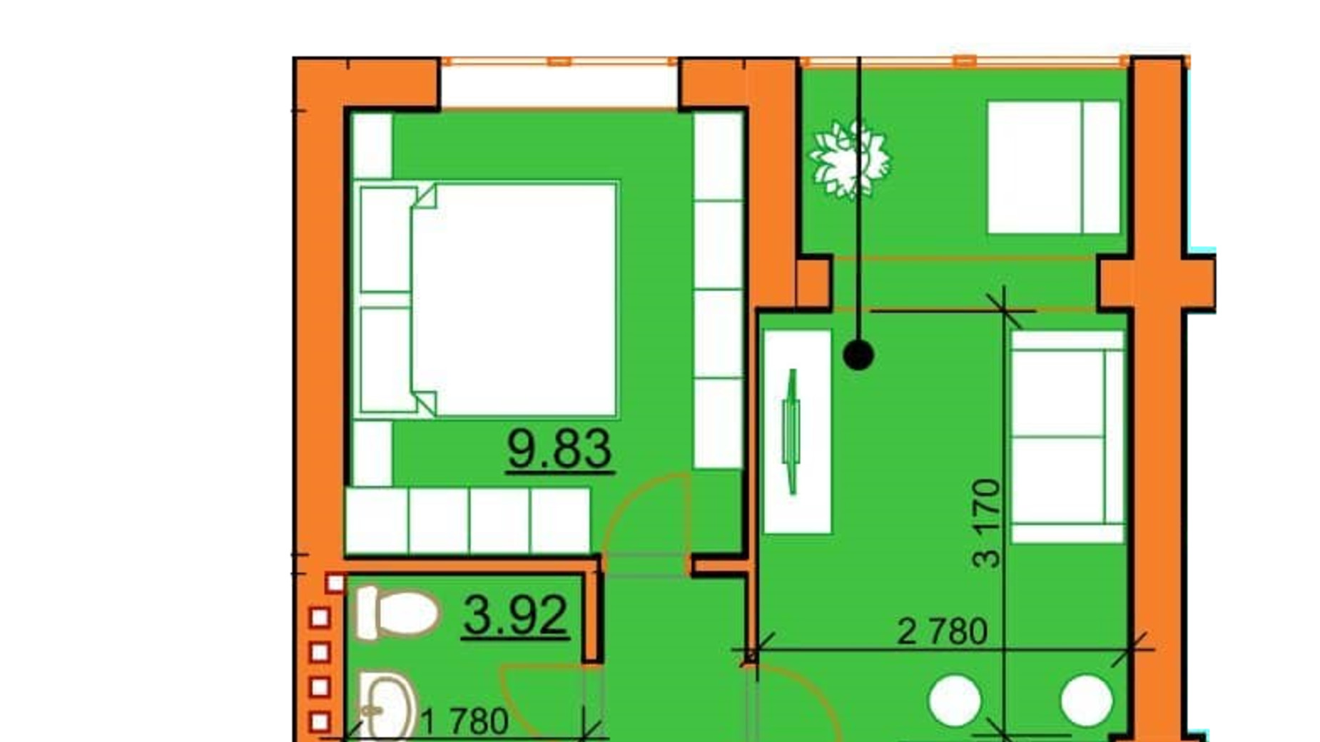 Планировка 1-комнатной квартиры в ЖК Гостомельские Липки 5 40.09 м², фото 243854