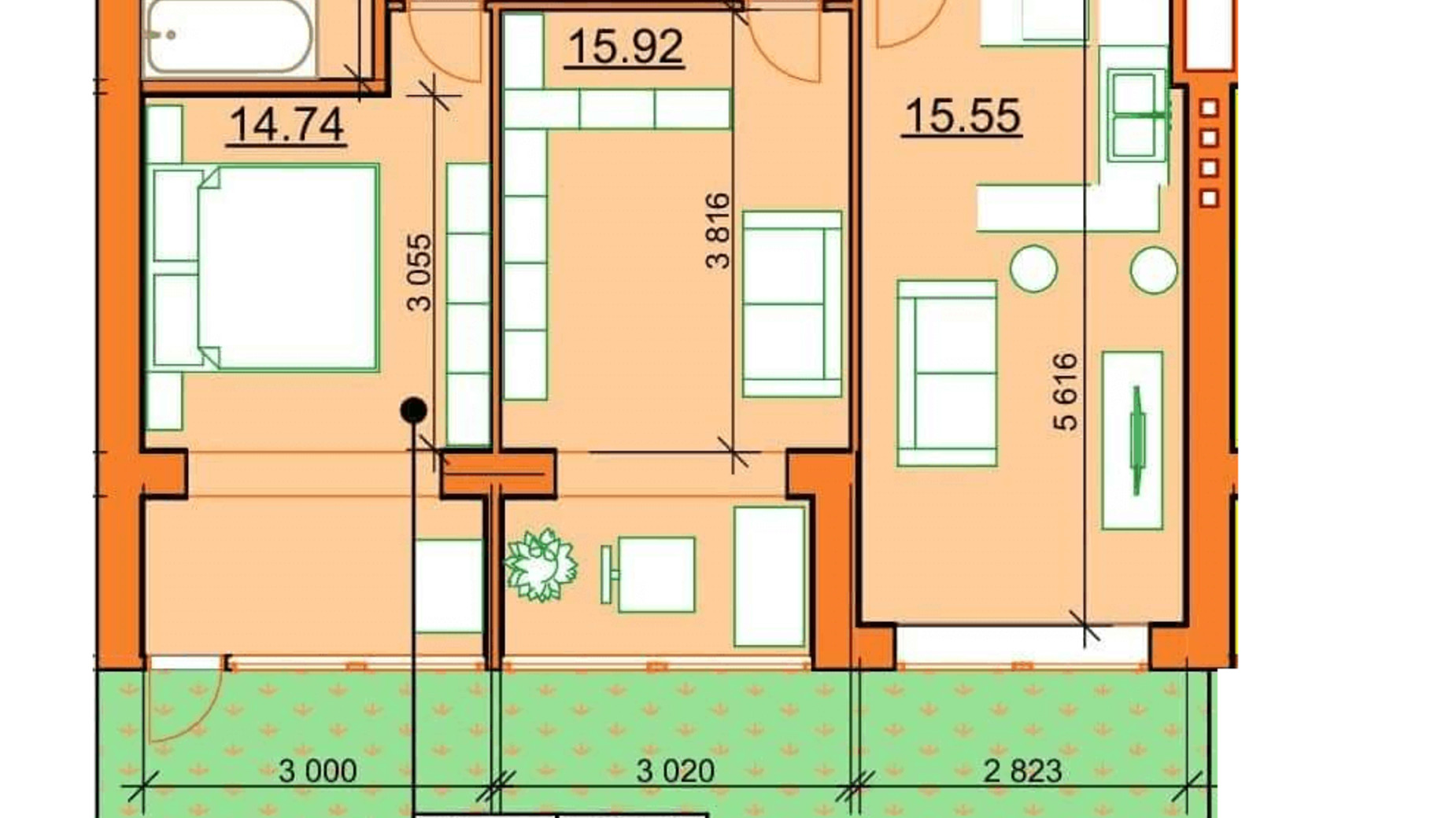 Планировка 2-комнатной квартиры в ЖК Гостомельские Липки 5 56.81 м², фото 243860