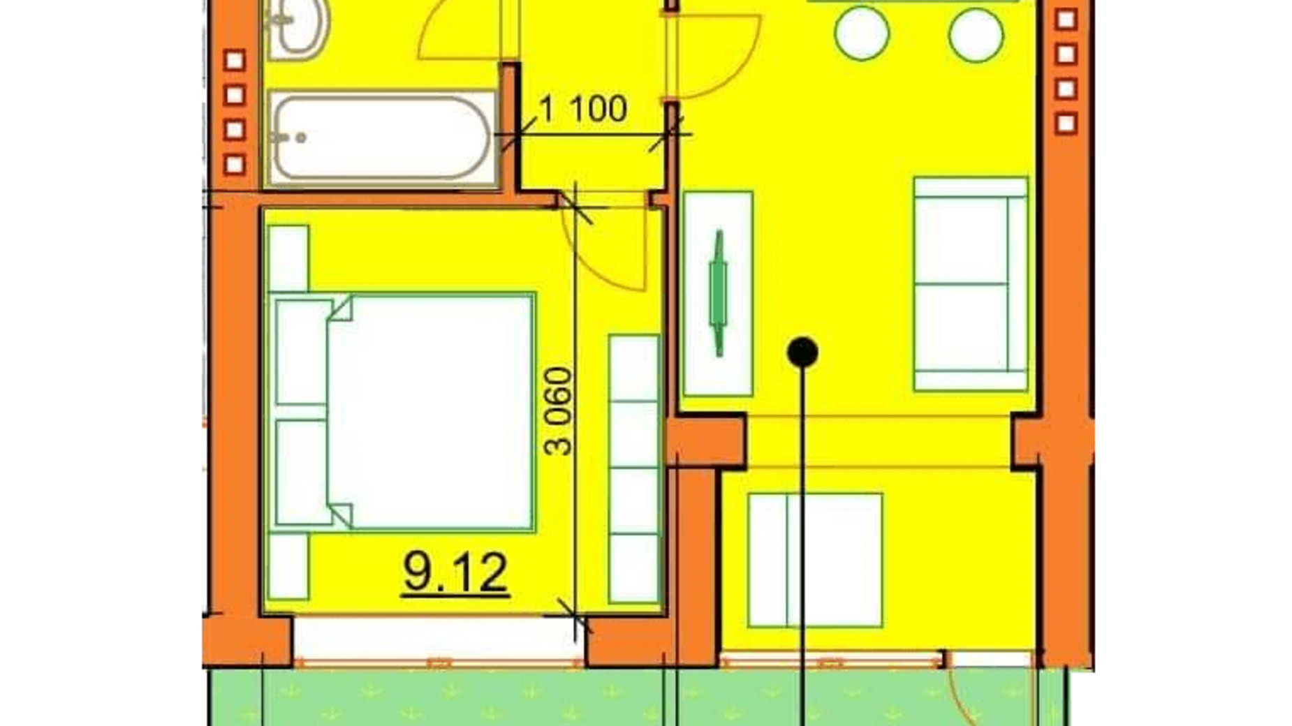 Планування 1-кімнатної квартири в ЖК Гостомельські Липки 5 38 м², фото 243861