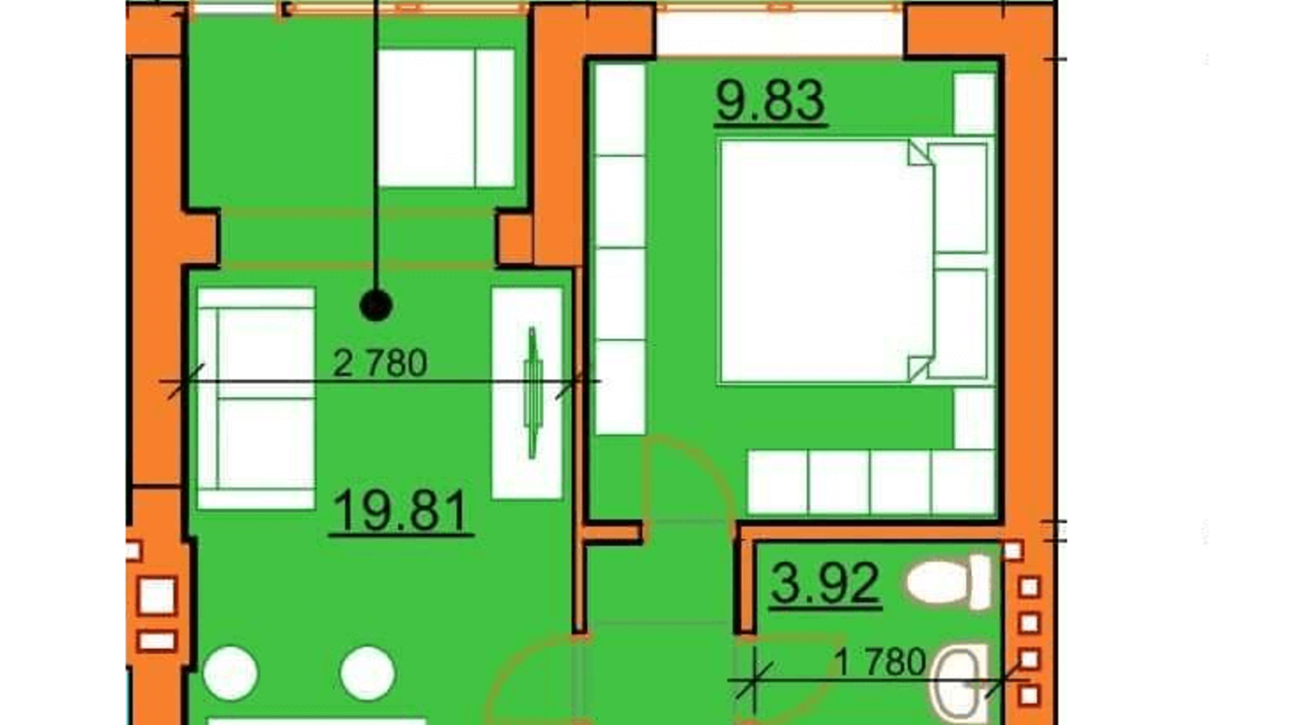 Планування 1-кімнатної квартири в ЖК Гостомельські Липки 5 39 м², фото 243863