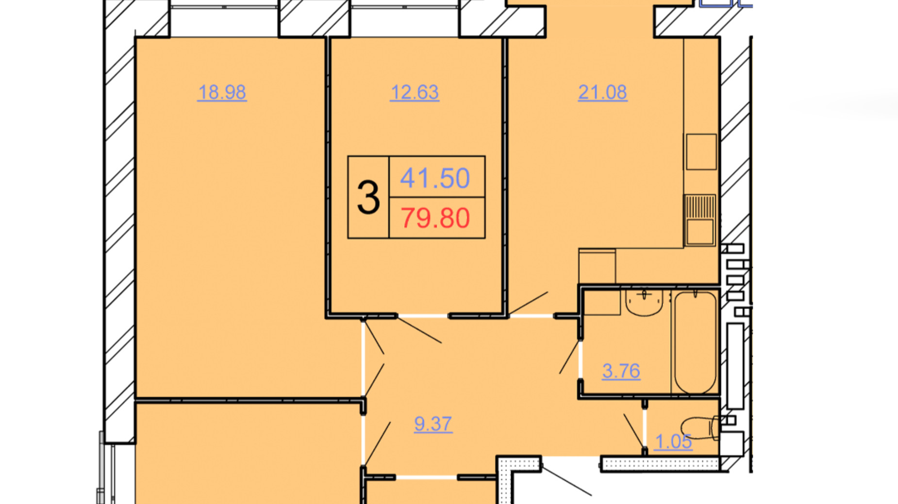 Планування 3-кімнатної квартири в ЖК Avila Lux ll 79.8 м², фото 243979