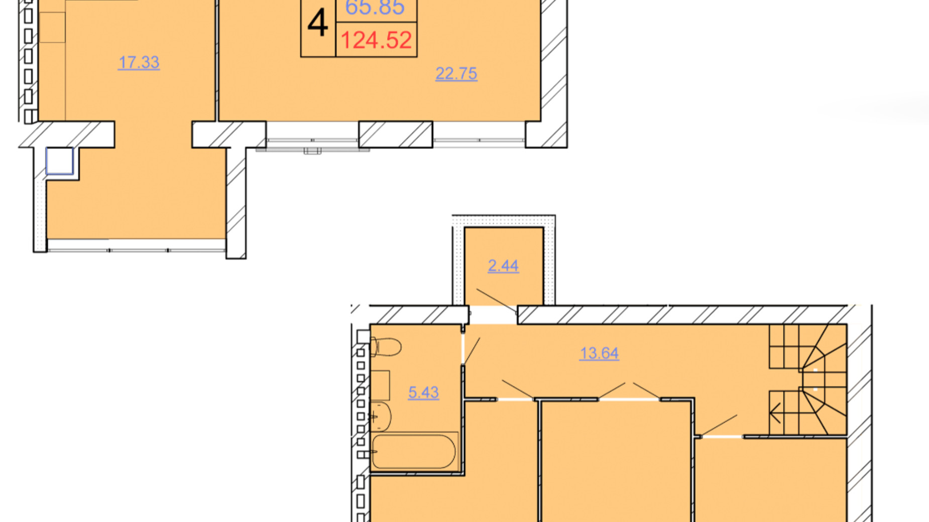 Планування багато­рівневої квартири в ЖК Avila Lux ll 124.52 м², фото 243985