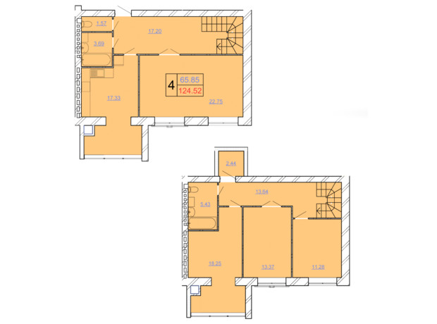 ЖК Avila Lux ll: планировка 4-комнатной квартиры 124.52 м²
