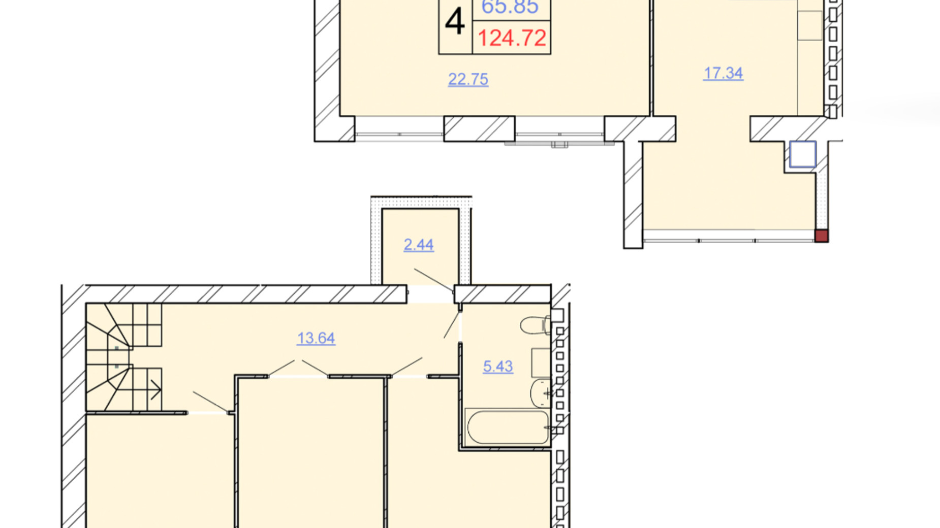 Планировка много­уровневой квартиры в ЖК Avila Lux ll 124.72 м², фото 243986