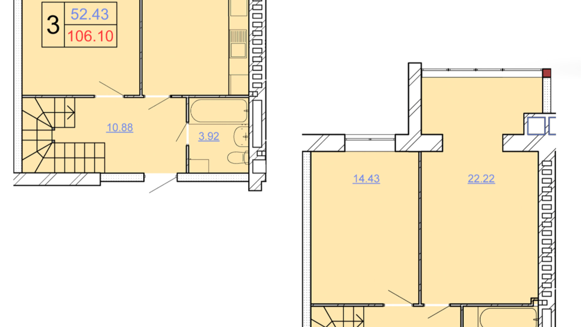 Планировка много­уровневой квартиры в ЖК Avila Lux ll 106.1 м², фото 243987