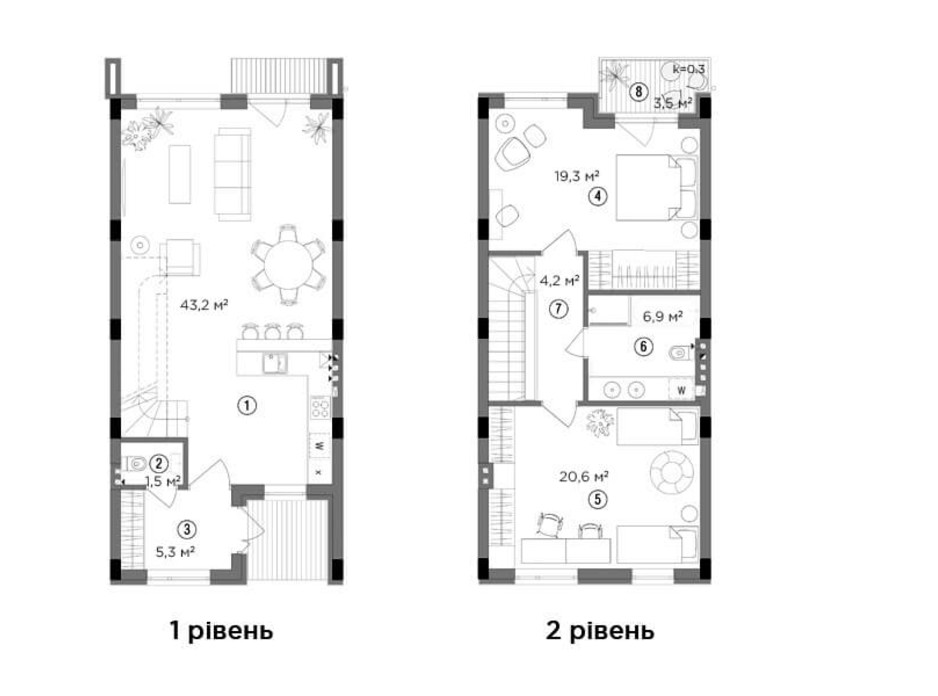 Планировка 1-комнатной квартиры в Таунхаус Eastville 102.05 м², фото 244013 Планировка 1-комнатной квартиры в Таунхаус Eastville 102.05 м², фото 244013