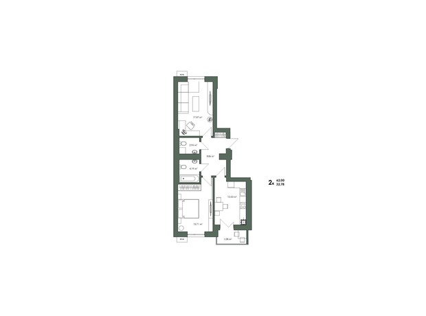 ЖК Art Misto: планировка 2-комнатной квартиры 62.38 м²