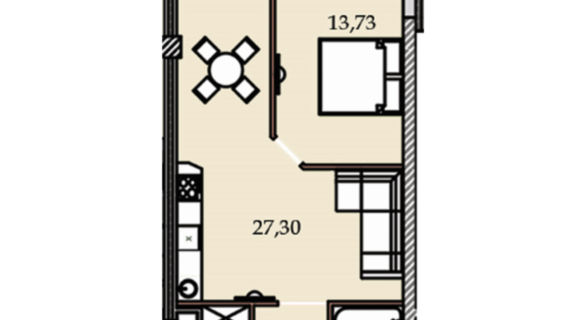 Планування 1-кімнатної квартири в ЖК Premier Tower 57.87 м², фото 244160