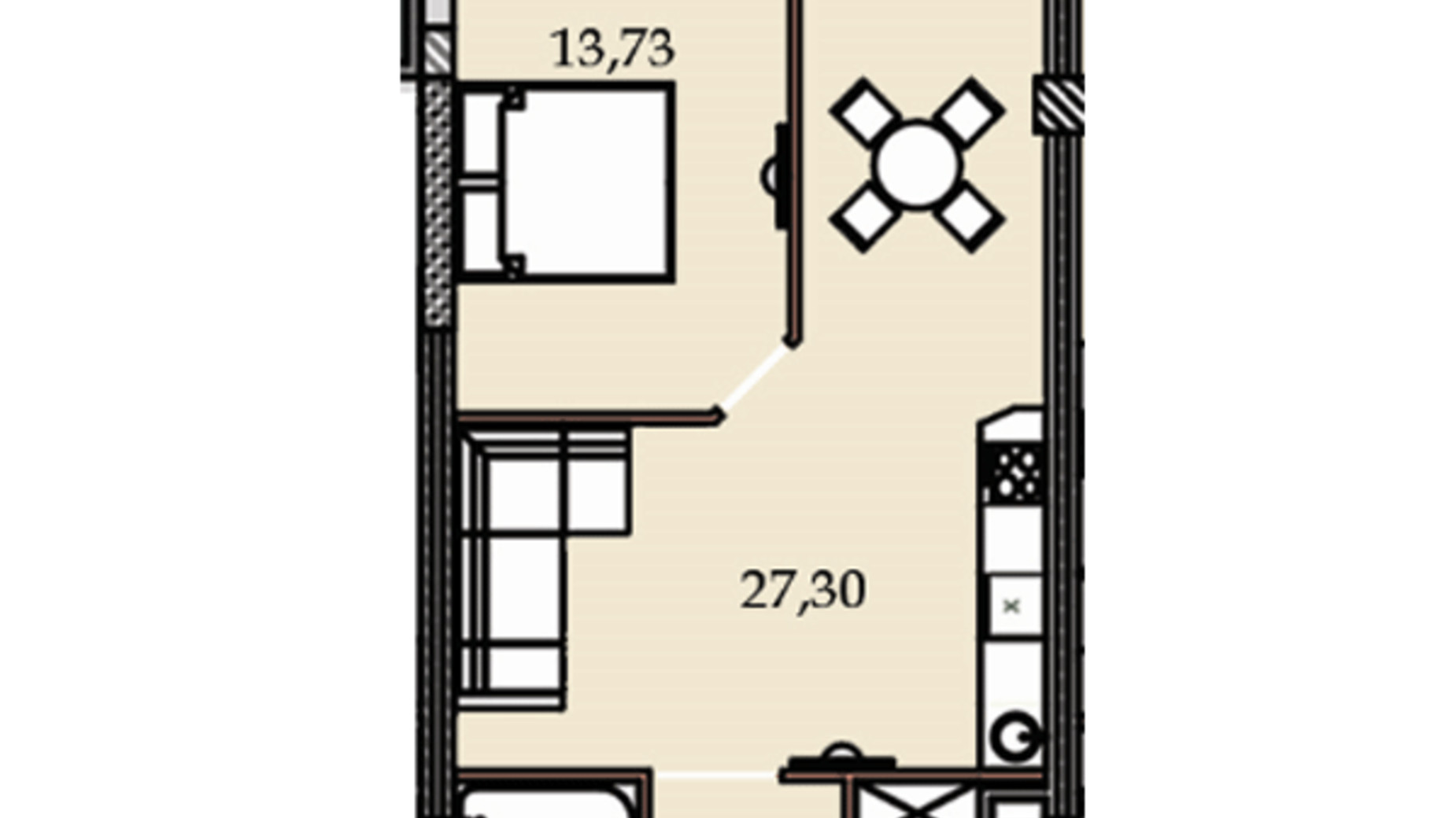 Планування 1-кімнатної квартири в ЖК Premier Tower 57.87 м², фото 244161