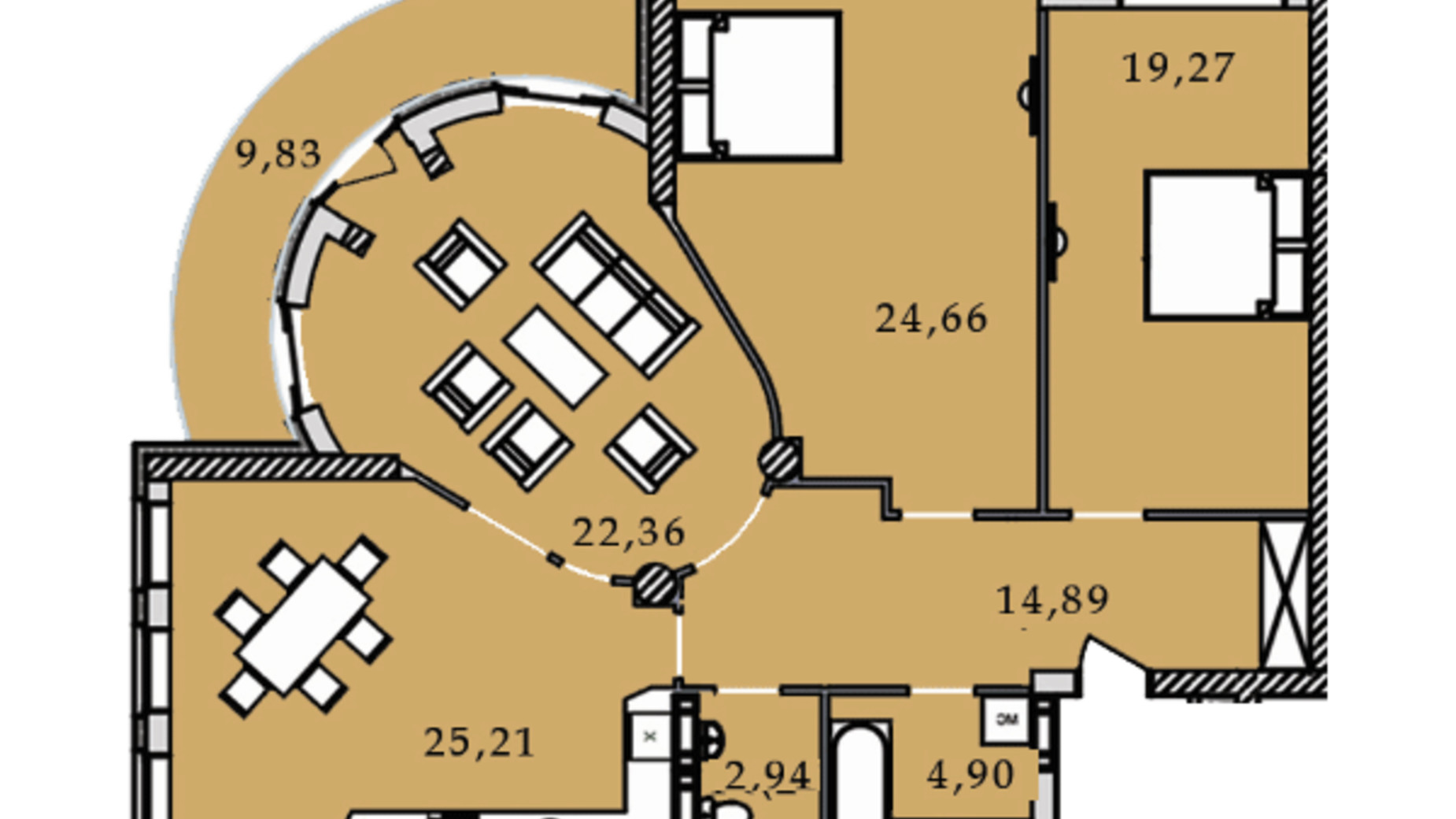 Планировка 3-комнатной квартиры в ЖК Premier Tower 124.05 м², фото 244162