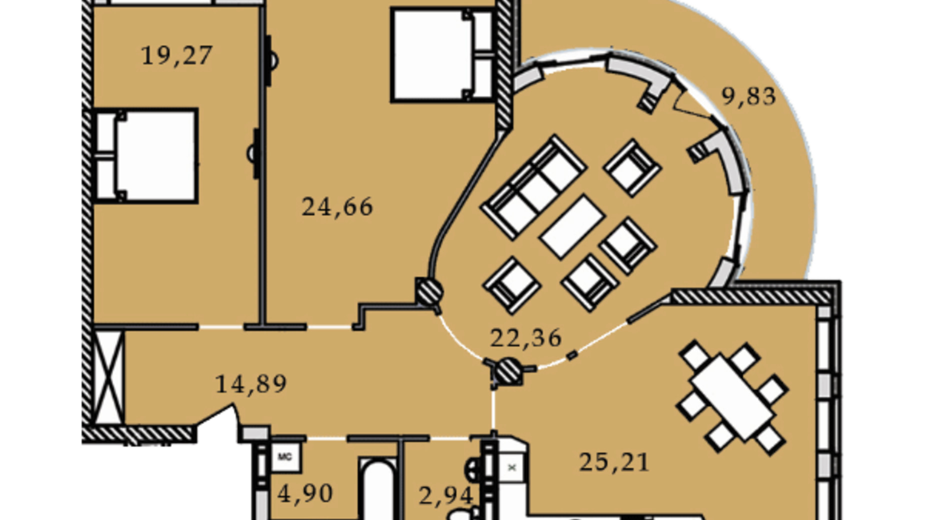 Планування 3-кімнатної квартири в ЖК Premier Tower 124.05 м², фото 244164