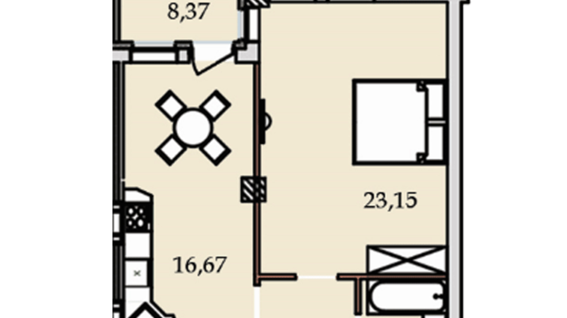 Планировка 1-комнатной квартиры в ЖК Premier Tower 60.82 м², фото 244165