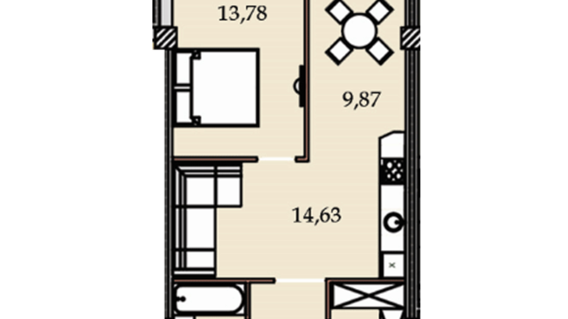 Планировка 1-комнатной квартиры в ЖК Premier Tower 58.09 м², фото 244166