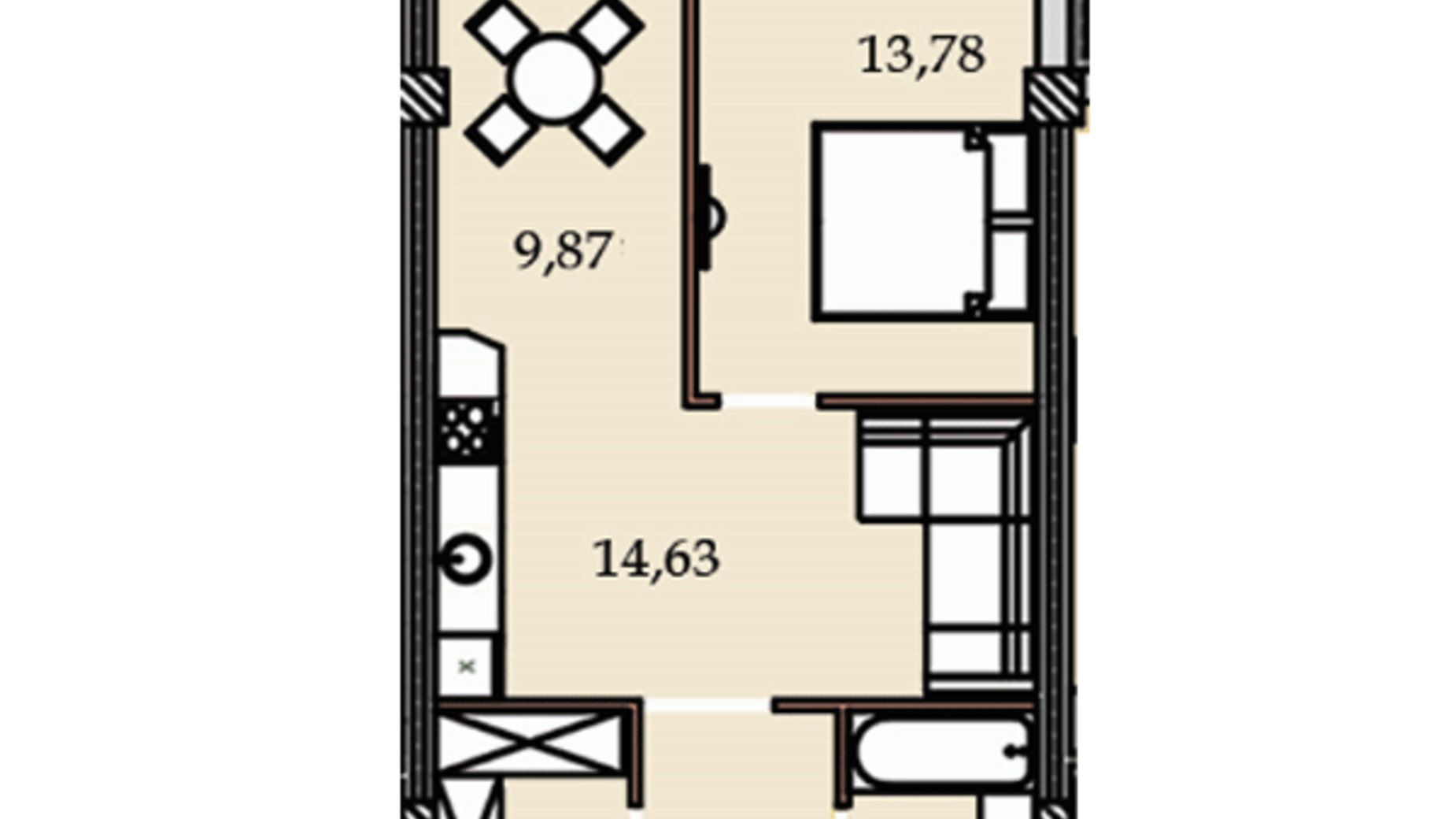 Планування 1-кімнатної квартири в ЖК Premier Tower 58.09 м², фото 244172